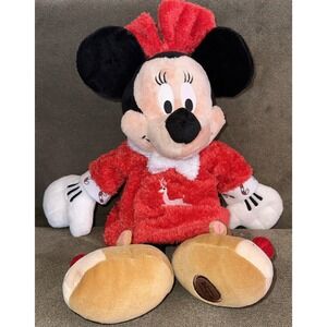 Disney Store Minnie Mouse Plush 16" Nightgown PJ Sleeper Reindeer Slippers‎ Xmas